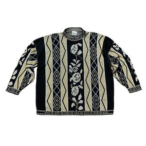 VINTAGE Black & Metallic Gold Floral Sweater